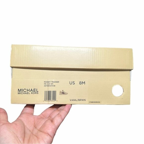 🤩Michael Kors Maddy Mixed Media Trainer Size 8 Women Casual Shoes Vanilla Gold - Picture 8 of 11